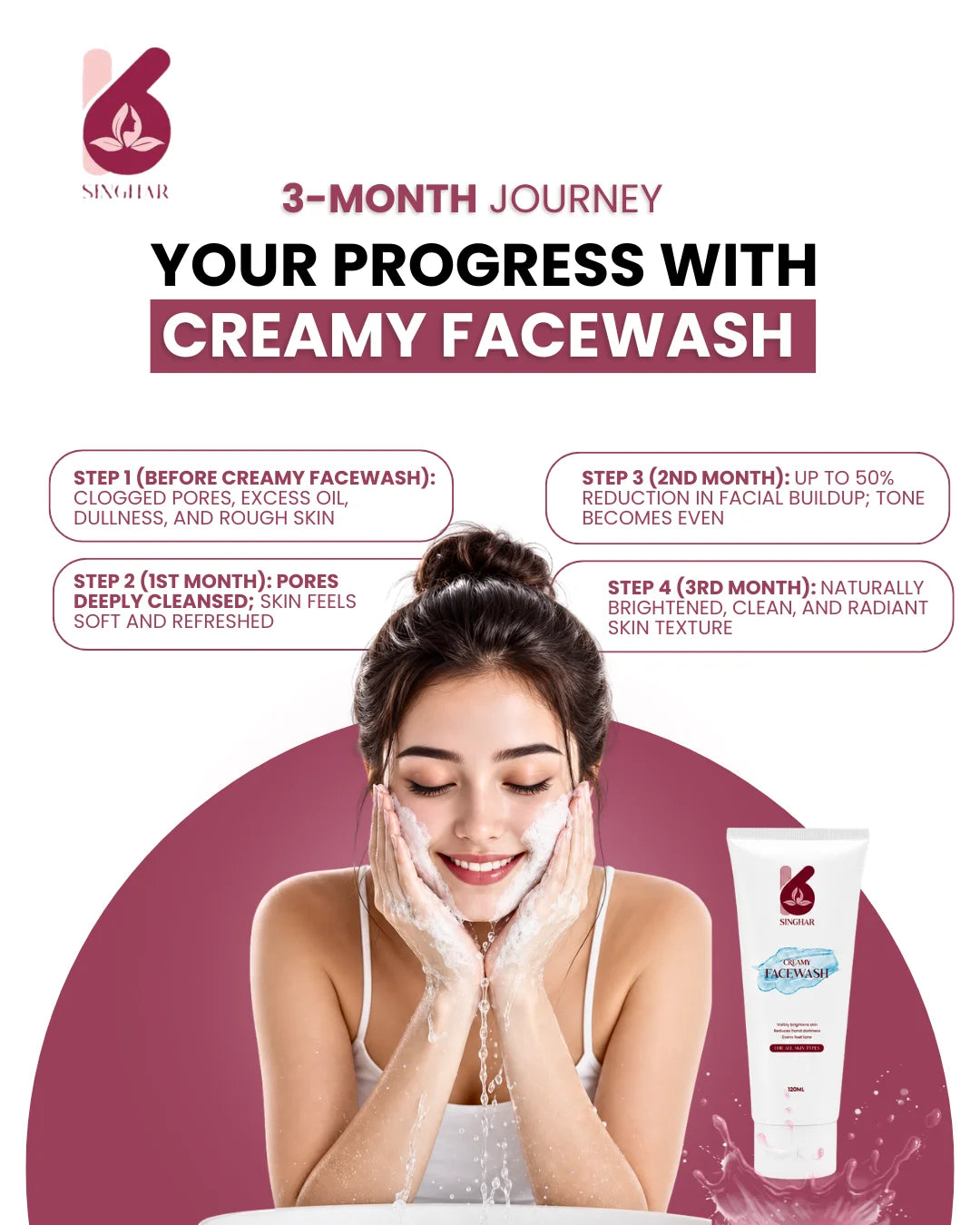 Singhar Creamy Facewash for Skin Brightening & Even Tone – 80ml