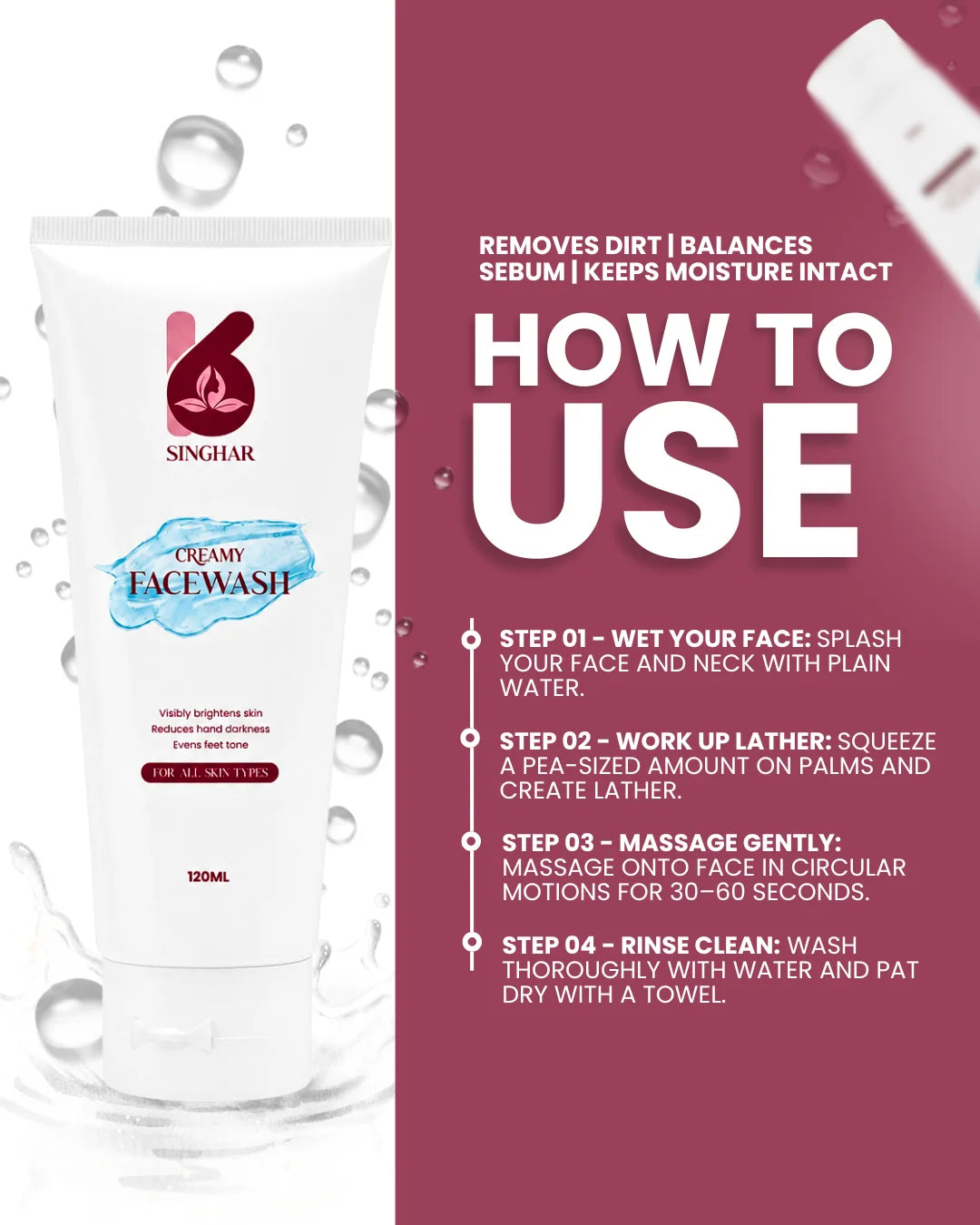 Singhar Creamy Facewash for Skin Brightening & Even Tone – 80ml